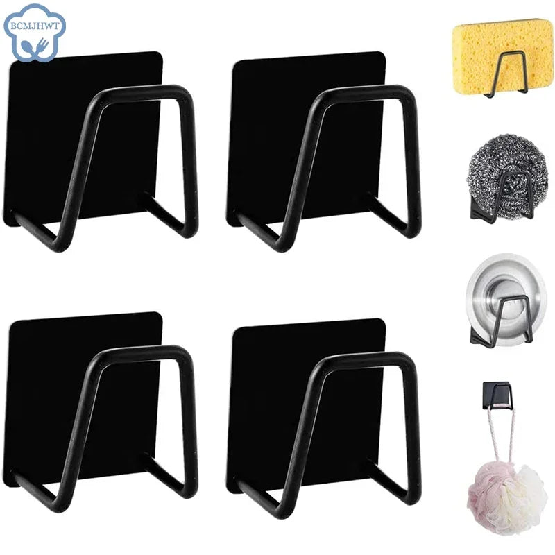 Kitchen & Bathroom Storage Racks - Save Space in Style! Self Adhesive Sponge Storage - Drain Drying Rack Holders - Stainless Steel Kitchen & Bathroom Accessory