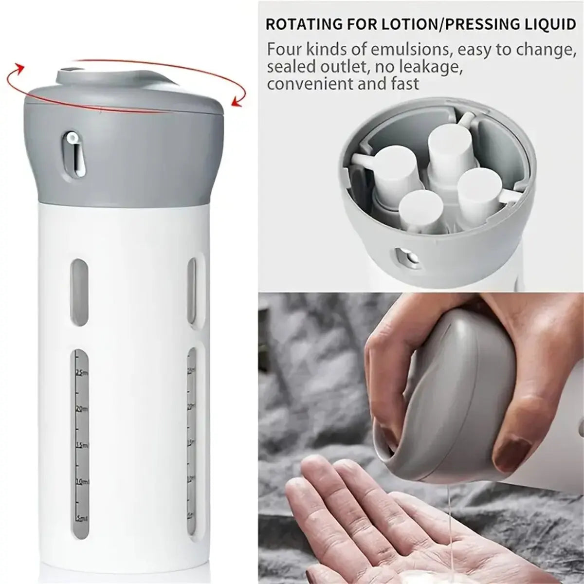 4 in 1 Portable Travel Liquid Dispenser Bottle Refillable Leakproof Travel Container for Perfume Shampoo Conditioner Lotion