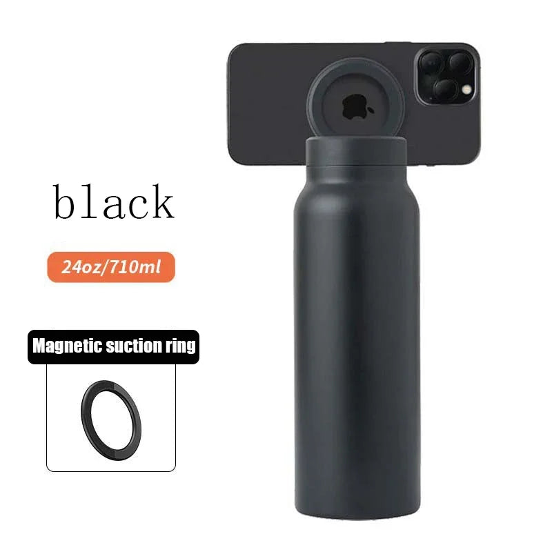 MagSafe Water Bottle - No Tripod Needed! 24Oz Stainless Steel Insulated Water Bottle with Magnetic Tripod Phone Holder