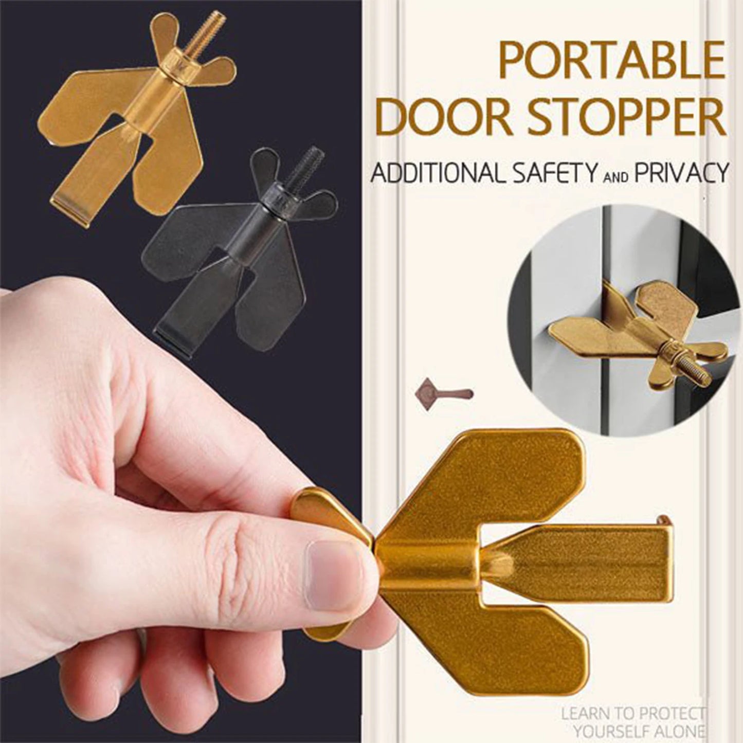 Portable Door Lock - Keep Strangers Out! Stainless Steel Privacy Extra Security Lock - Anti-Theft Travel Safety Lock - Inside Door Locker for Traveling