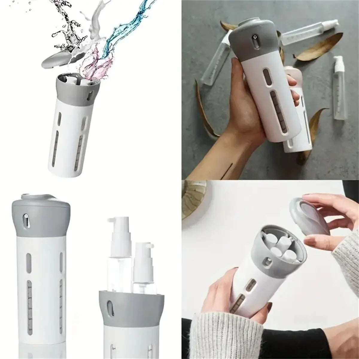 4 in 1 Portable Travel Liquid Dispenser Bottle Refillable Leakproof Travel Container for Perfume Shampoo Conditioner Lotion