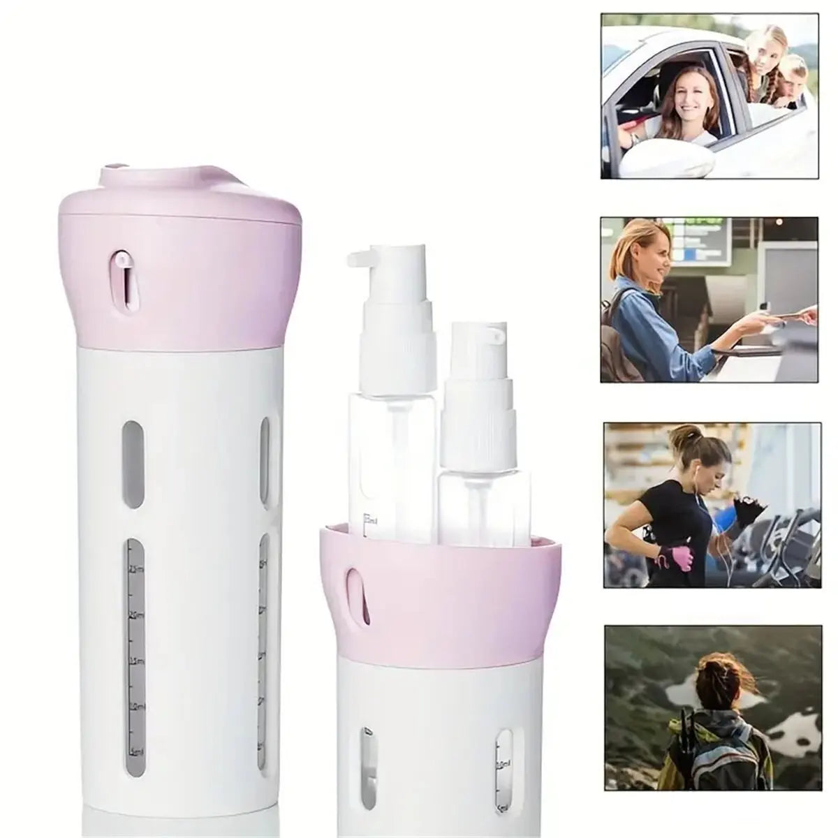 4 in 1 Portable Travel Liquid Dispenser Bottle Refillable Leakproof Travel Container for Perfume Shampoo Conditioner Lotion