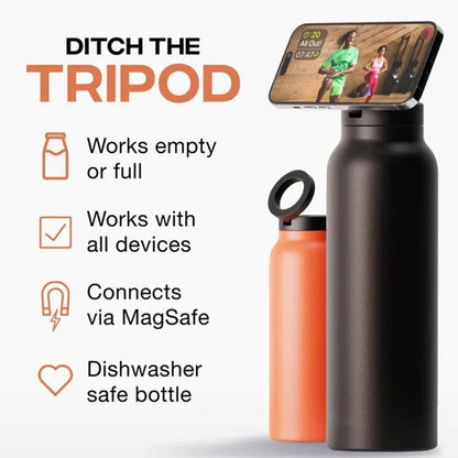 MagSafe Water Bottle - No Tripod Needed! 24Oz Stainless Steel Insulated Water Bottle with Magnetic Tripod Phone Holder