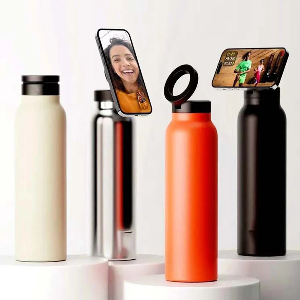 MagSafe Water Bottle - No Tripod Needed! 24Oz Stainless Steel Insulated Water Bottle with Magnetic Tripod Phone Holder