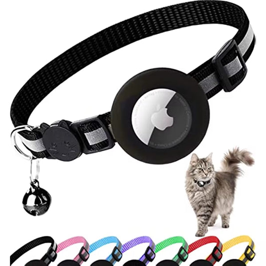 Airtag Cat Collar - Follow Your Cat's Location! Reflective Cat Collar with Apple Air Tag Holder & Bell