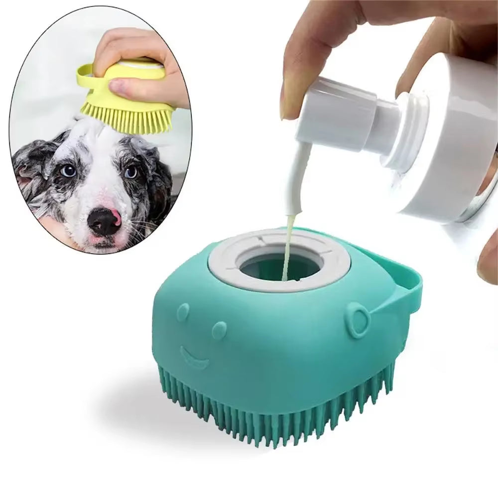 Bath Massage Brush for Dogs & Cats - Brush & Soap in One! Silicone Brush Accessory