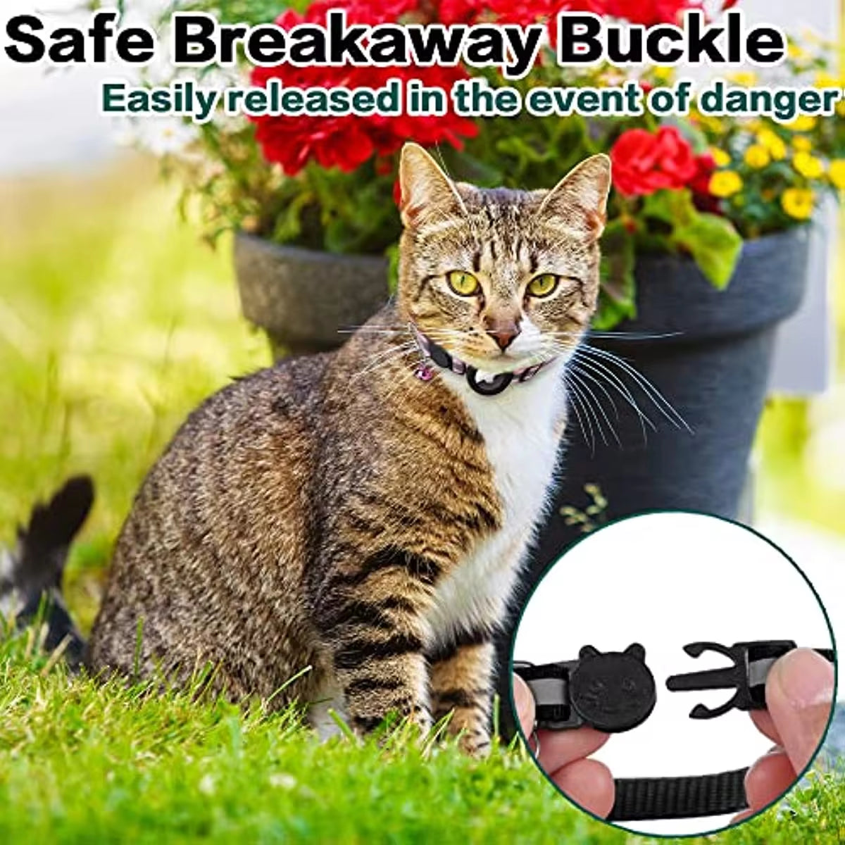 Airtag Cat Collar - Follow Your Cat's Location! Reflective Cat Collar with Apple Air Tag Holder & Bell