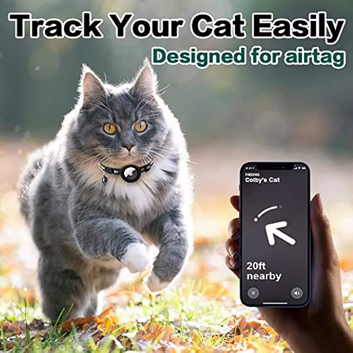 Airtag Cat Collar - Follow Your Cat's Location! Reflective Cat Collar with Apple Air Tag Holder & Bell